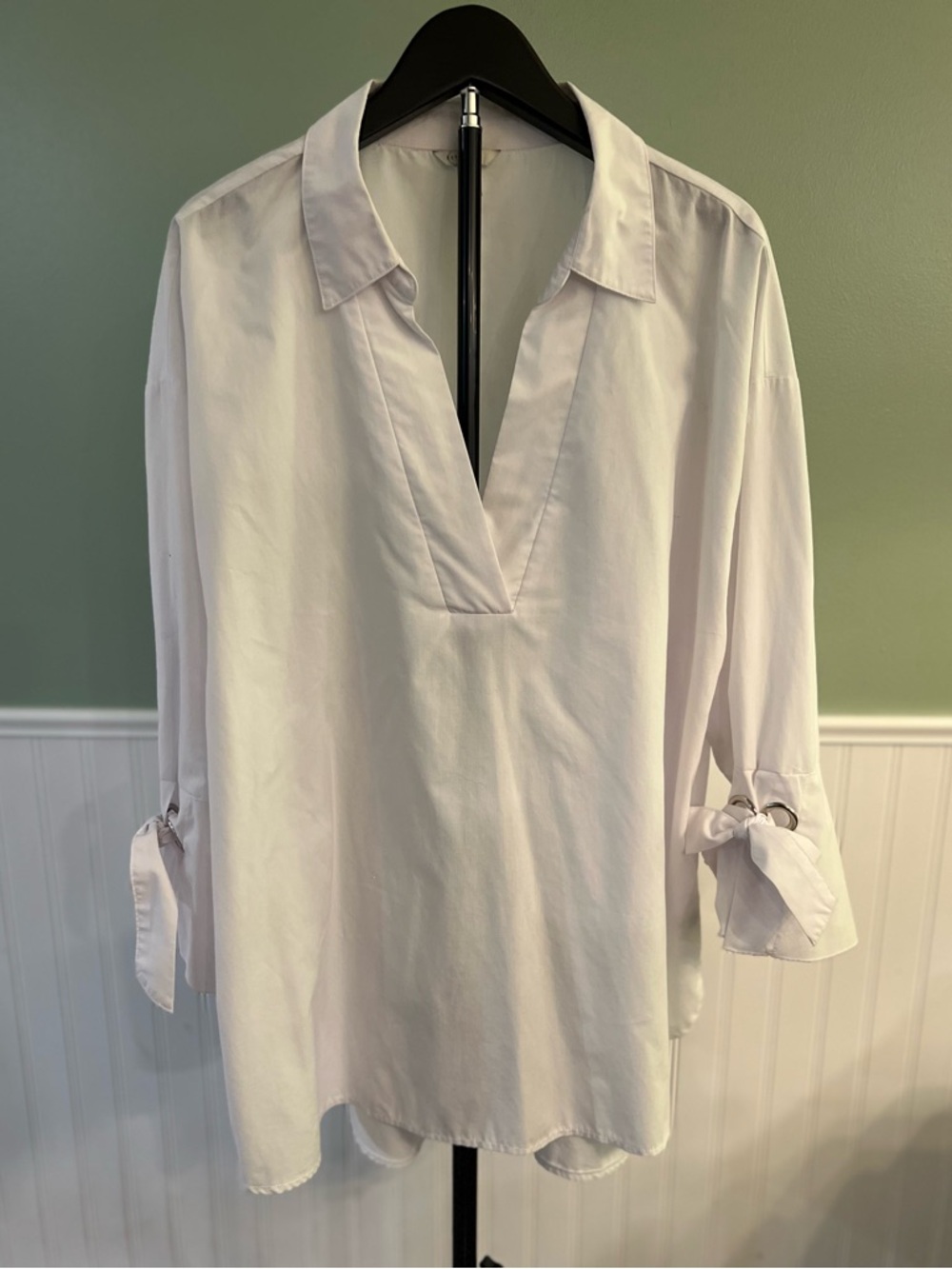 Cato White V-Neck Bow Tie-Sleeve Tunic